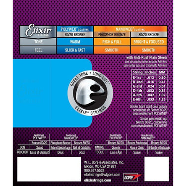 Juego De Cuerdas Elixir P/Guitarra Electroacustica Cal.012-.053, 11050
